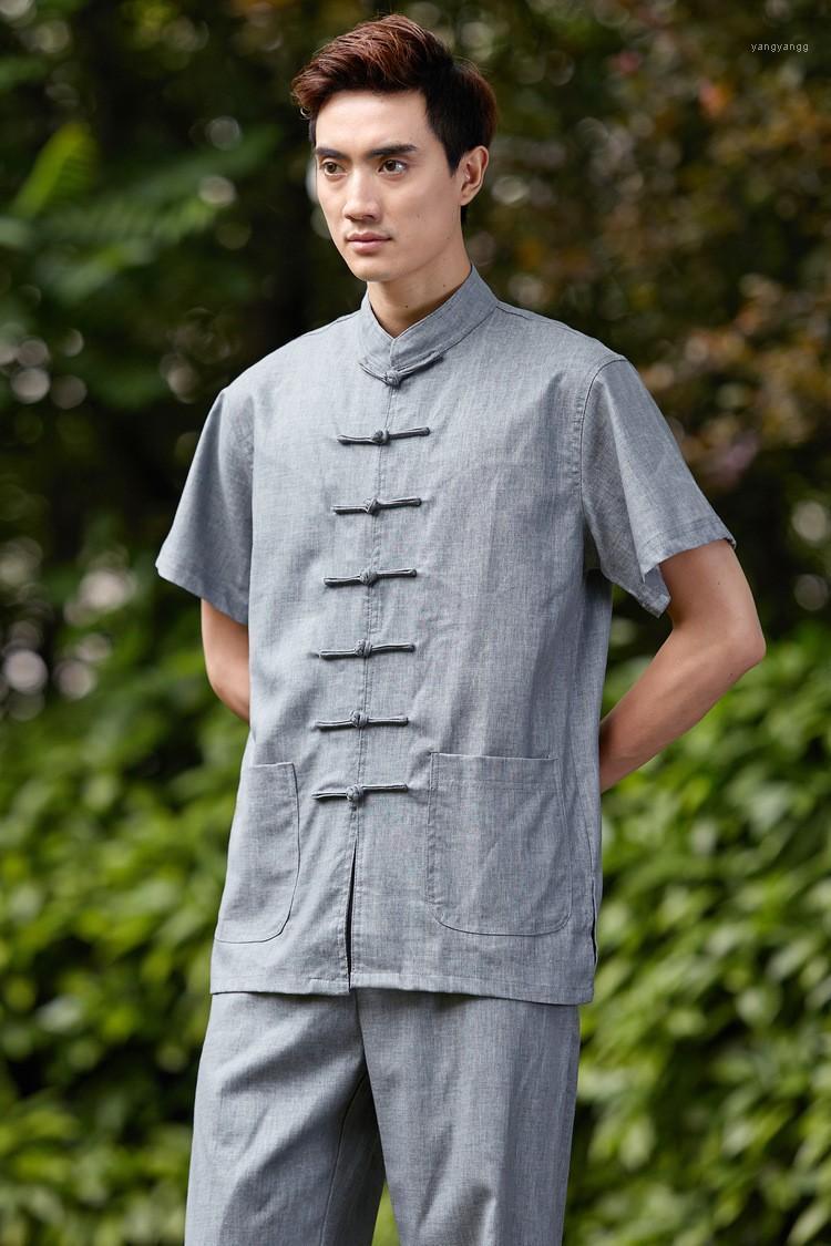 

Arrival Chinese Men Shirt Short Sleeve Cotton Linen Wu Shu Clothing Tops  L XL XXL XXXL W19 Men's Casual Shirts, Beige