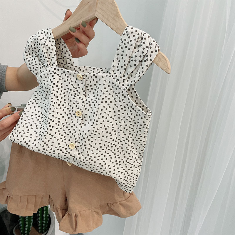 2026 New Girl perfume Humor Bear Korean Summer Clothes Suit Set cologne Dot Printed Sling Vest Tops+Shorts 2Pcs Baby Kids Children Clothing Designer