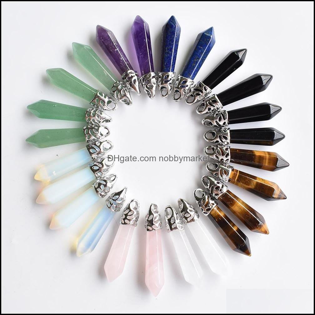

Fashion Good Quality Natural Stone Pillar Charms Amethysts Lapis Lazi Tiger Eye Crystal Pendants 10X32Mm For Jewelry Making Drop Delivery 20