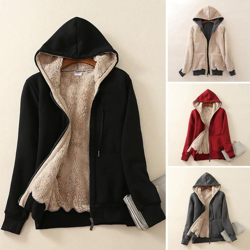

Women's Hoodies & Sweatshirts Women's Thick Lined Hoodie Jacket With Pocket Drawstring Hood Front Zipper Warm Coat Unisex's Outwear, Wine red