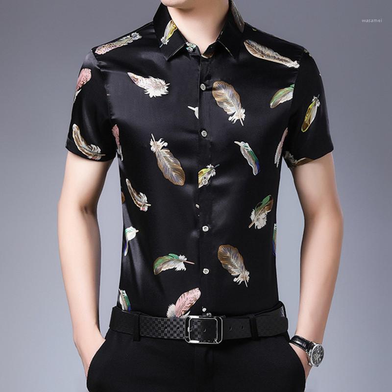 

Sleeve Men Short Social Shirt Summer Streetwear Casual Gold Shirts Dress Mens Slim Regular Fit Clothes Fashions Men's, Black