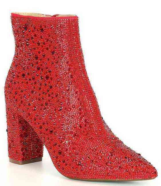 

Solid Blingbling Rhinestone Pointed Sexy Fashion Nude Boots Short 0712, Red