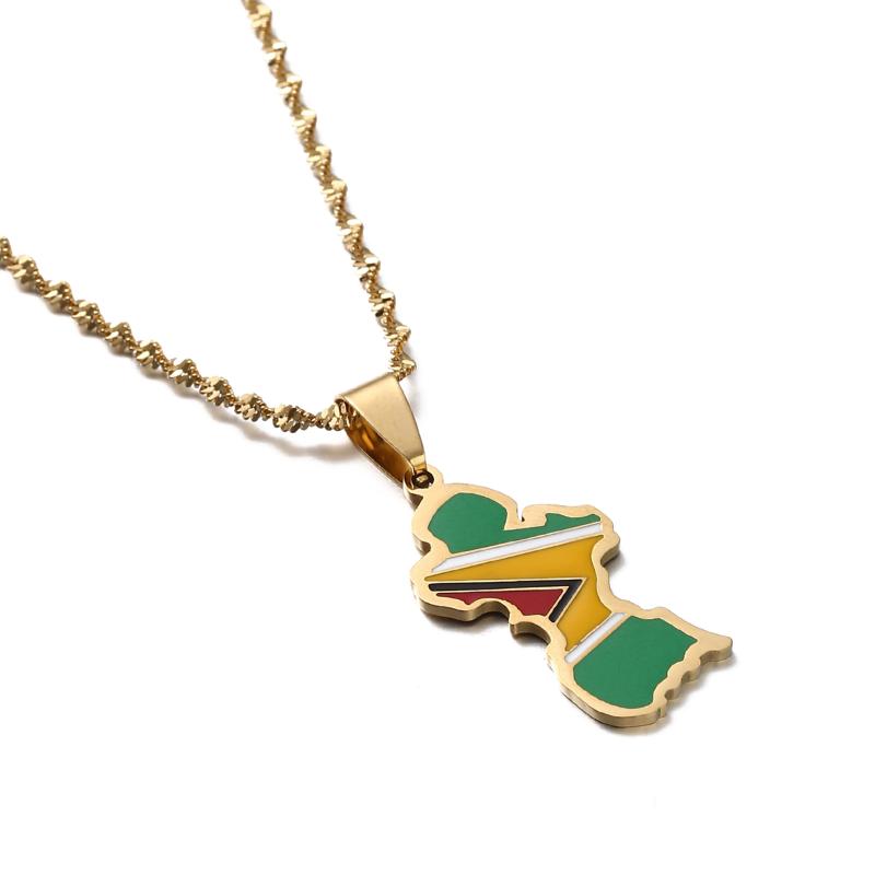 

Chains Stainless Steel Enamel Guyana Map Pendant Necklace Women Girls Republic Of Guyanay Flag Guayana Jewelry