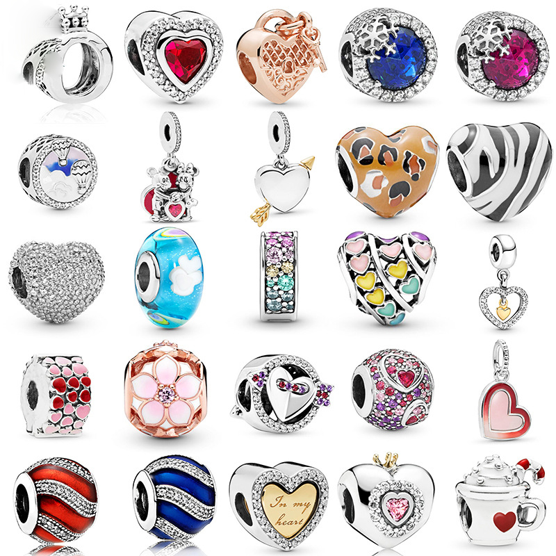 

Footprints Alloy Beads Love Heart Dangle Charm silver color women pendant jewelry galaxy starry sky charms bead