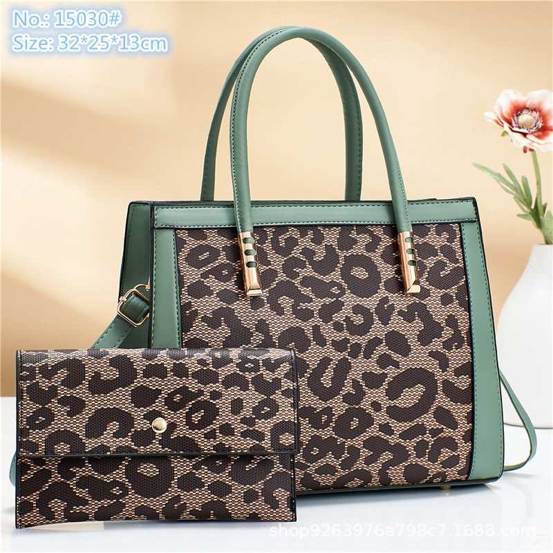 

Wholesale leathers shoulder bags street leopard print handbag Joker simple large capacity leather tote bag elegant two-piece fashion handbags, Green-15030#