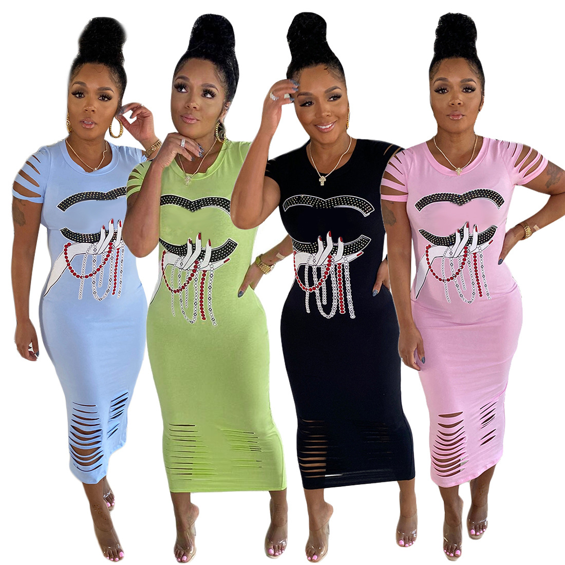 

Women Casual Dresses Fashion Solid Color Ironed Diamond Casual Summer Dress, As pic