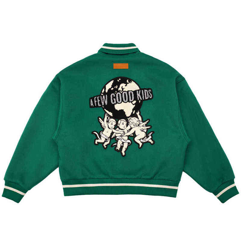 

Hip Hop Furry Letter Angel Kid Embroidery Baseball Jackets Men Autumn Vintage High Street Harajuku Baggy Bomber Coats Streetwear T220728, Green