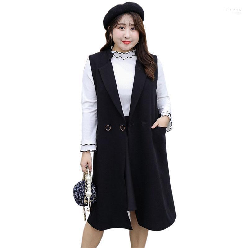

Super Large Size Suit Collar Vest Jacket Women Spring Autumn Oversize Sleeveless Waistcoat Casual Tops Plus XXL-7XL Women's Vests Luci22, Black