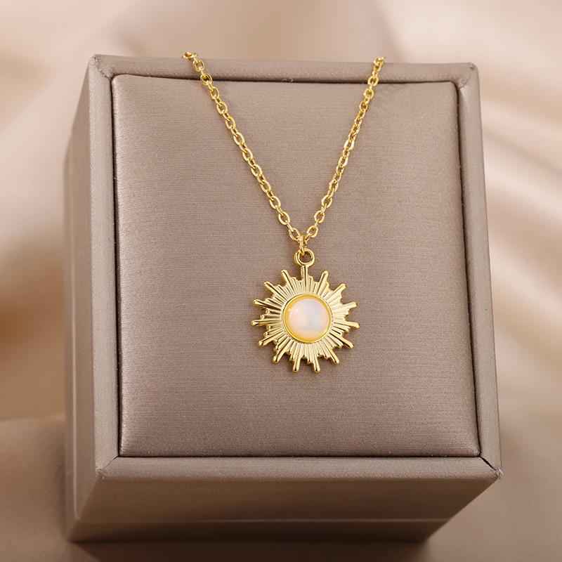 

Chains Natural Stone Necklaces For Women Stainless Steel Geometric Sun Pendant Necklace Bohemian 2022 Jewelry Accessories GiftChains
