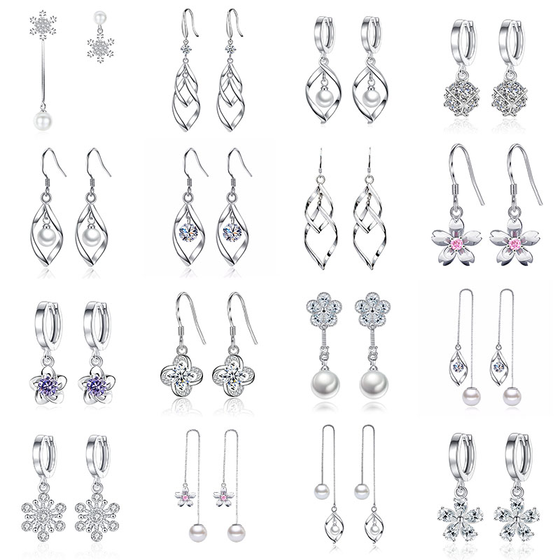 

womens sweet flower designer stud earrings with luxury pearl shining crystal 925 sterling silver clover ear rings party jewelry