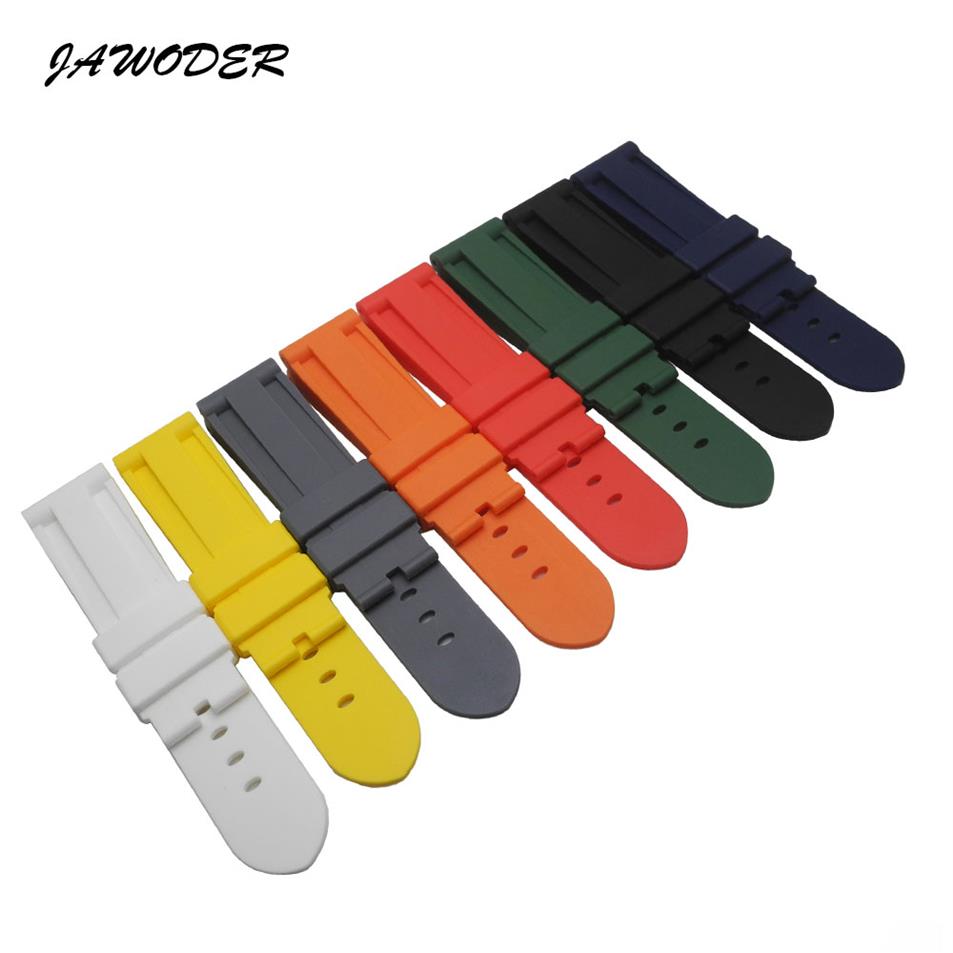 

JAWODER Watch band Man 24mm Black White Red Orange Blue Gray Green Yellow Silicone Rubber Diver Watch Strap Without Buckle For Pan261S