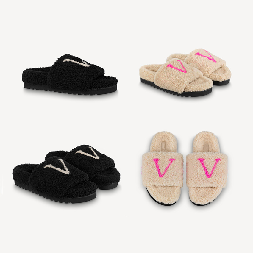 

2022 Fashion freight New Sandals Winter High-end Designer Shoes Fashionable White Black Rabbit Hair Anti-stripping Warm Slippers Indoor, #34