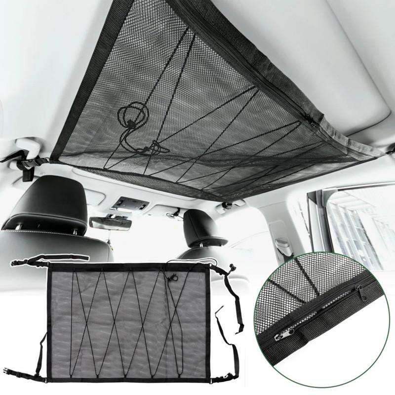

Car Organizer 78x52 CM Ceiling Roof Interior Cargo Zipper Net Universal Storage Bag Sundries Adjustable Mesh Pocket For Van SUV
