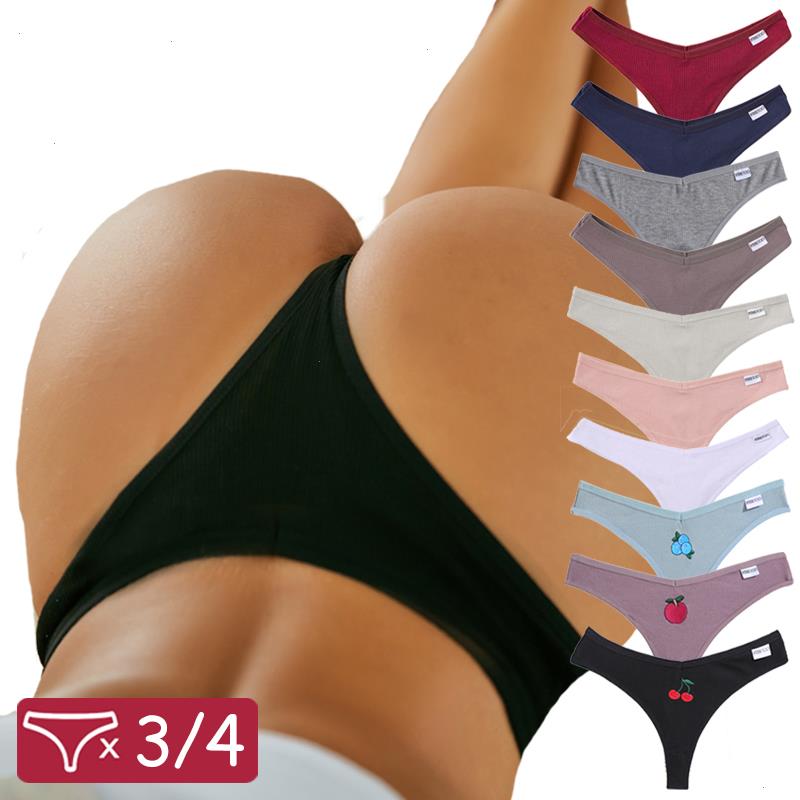 

3pcs 4pcs Fruit Embroidery Women Thongs Panties Sexy Low Waist Cotton Briefs Female T-back G-string Girls -xl Intimate Lingerie, 4pcs set 6