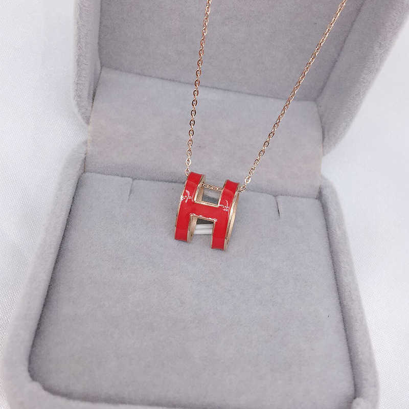 Letter h Women's and Girls' Necklace, Enamel, Short, Gold, Oil Drop, Chain, Jewelry-image-747200112