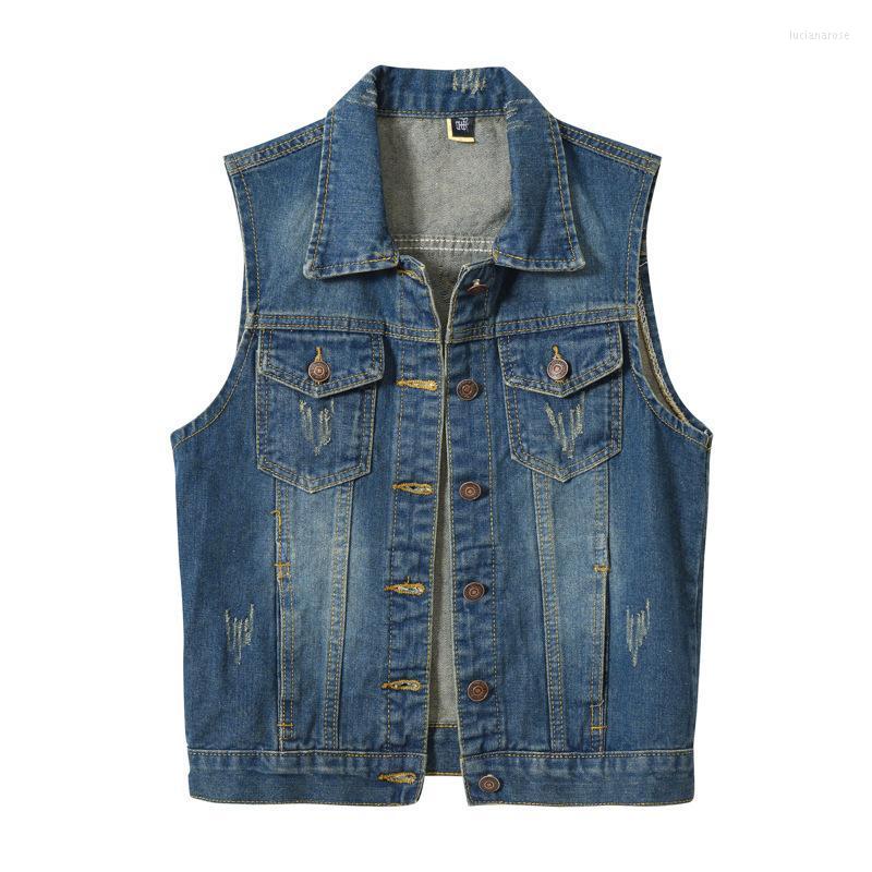 

Women's Vests Jeans Vest Jackets For Women 2022 Turn Down Collar Pocket Button Sleeveless Denim Dark Blue Streetwear Autumn Woman Clothes Lu