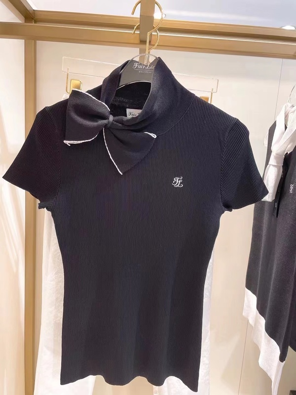 

golf knitwear for women ladies wear clothes pearl ribbon knit top high quality fashion short sleeve 220712, White