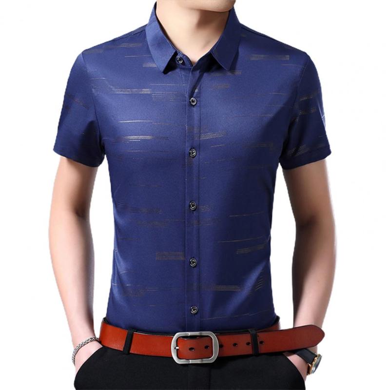 

Men's Dress Shirts Plus Size Men Short Sleeve Lapel For Single-breasted Business Chemise Homme Camisas Para HombreMen's, Black