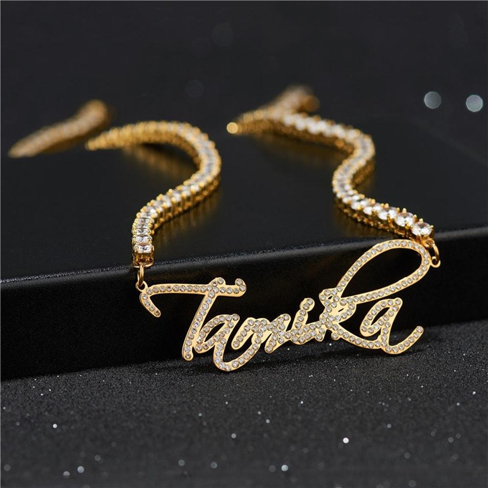 

Custom Name Necklace Jewelry Gold Plated CZ Letter Pendant Necklace with 4mm 18inch CZ Tennis Chain for Men Women228L