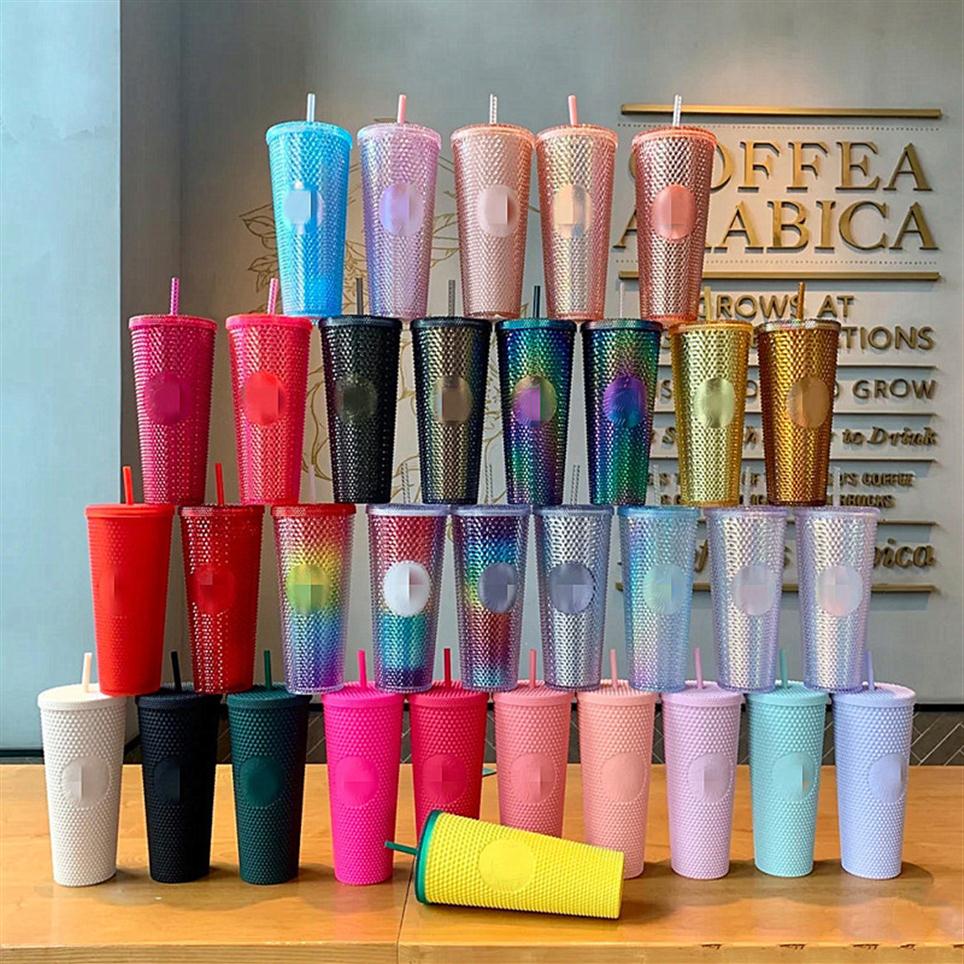 

Newest Starbucks Mug Double Barbie pink Durian Laser Straw Cup Tumblers Mermaid Plastic Cold Water Coffee Cups Gift Mugs H1005 goo290T, As picture