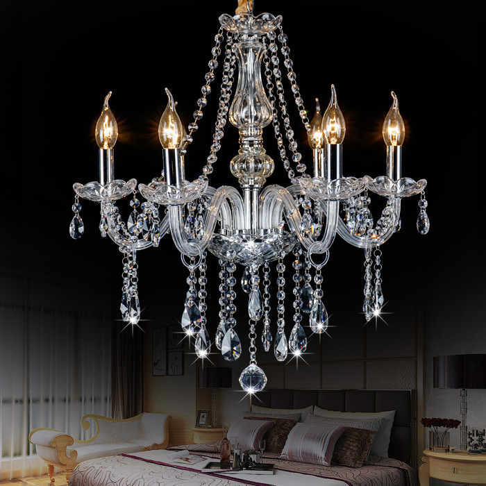 Lustres en cristal modernes salle à manger 6 lampes avec pendentifs en cristal lustre de hall d'entrée led maison bras de verre luminaire