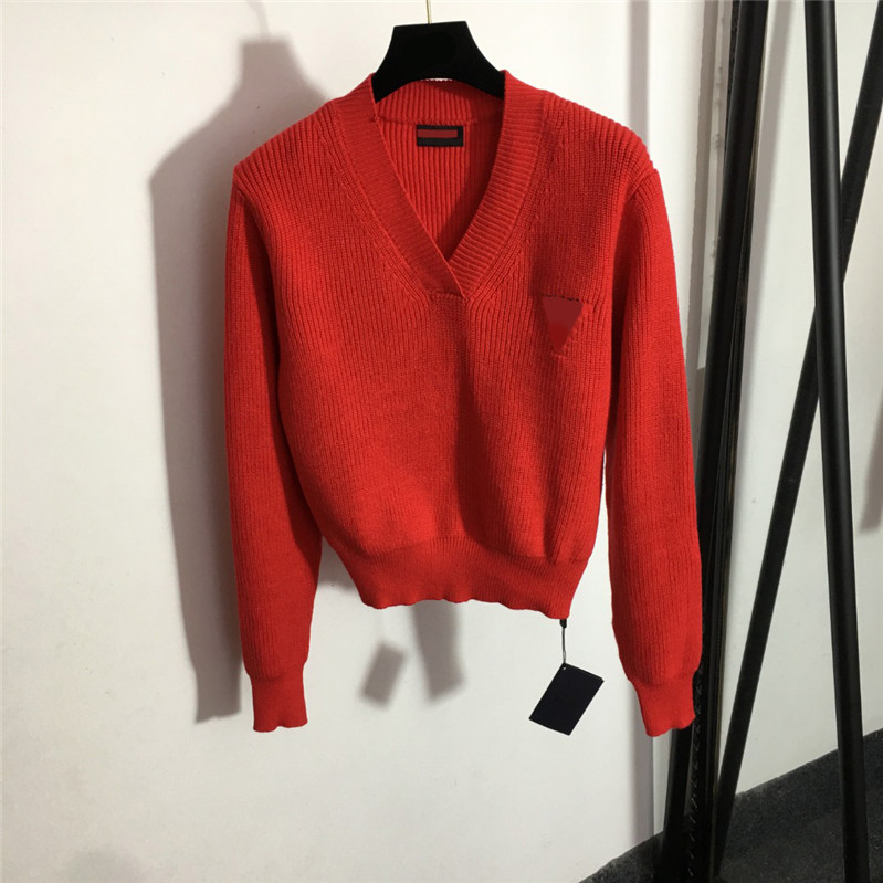 

Autumn Embroidered Letter Sweaters V Neck Women Pullovers Soft Thick Warm Sweatshirt With Tags, Red