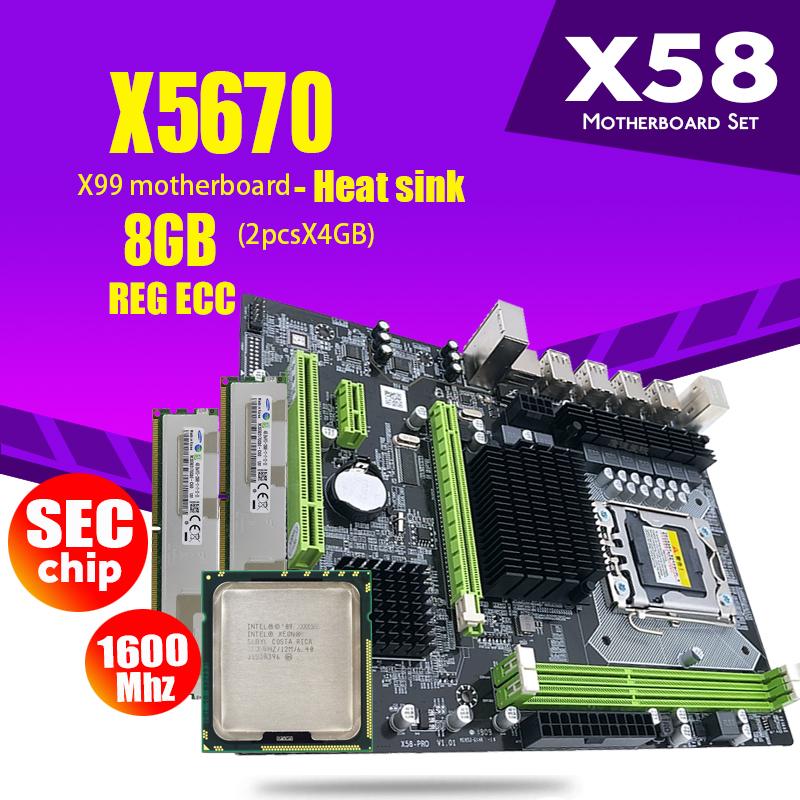 

Motherboards Atermiter X58 Motherboard LGA1366 Combos X5670 CPU 2pcs X 4GB 8GB DDR3 RAM 1600Mhz PC3 12800R Heat SinkMotherboards
