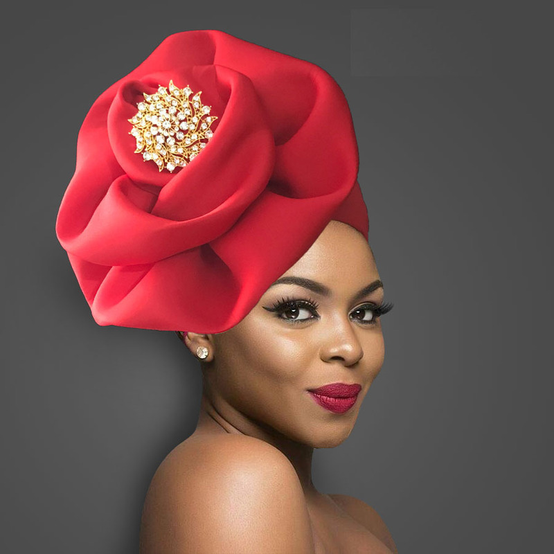 

Trendy Women Big Flower Turban Hat Fashion Muslim Hijab Caps Diamonds Head Wrap Ladies Bandana Chemo Cap African Hat 220815