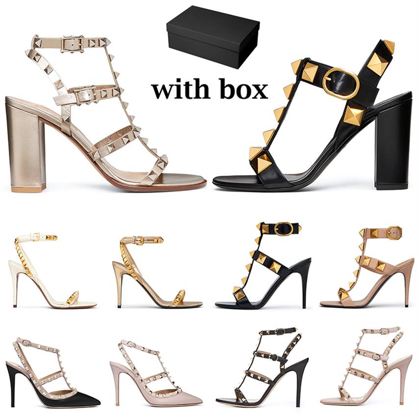 

women luxury Stud pump designer high heels Dress Shoes Pointed toes Patent leather metallic gold Black rose cannelle Poudre womens262e