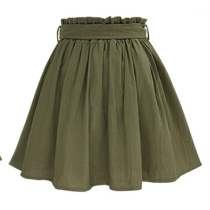 

Skirts ZCWXM Women Vintage High Waist Pocket Solid Bow Belt Midi Skirt Arrival Summer Europe Army Green Girls, Black