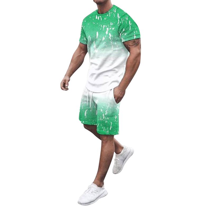 

Men's Tracksuits Black And Gold Suit Jacket Men Spring Summer Fashion Beach Print Short Sleeve Shirts Shorts Set 2 Piece Shirt BlueMen's, Green