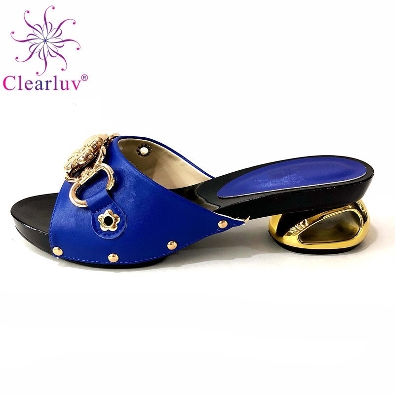 

Italian Nigerian Party Shoes Without Bag Set Royal Blue Fashion Slipper Wedding African Shoes Not Matching Bag Set Women Shoes Y200323, Purple