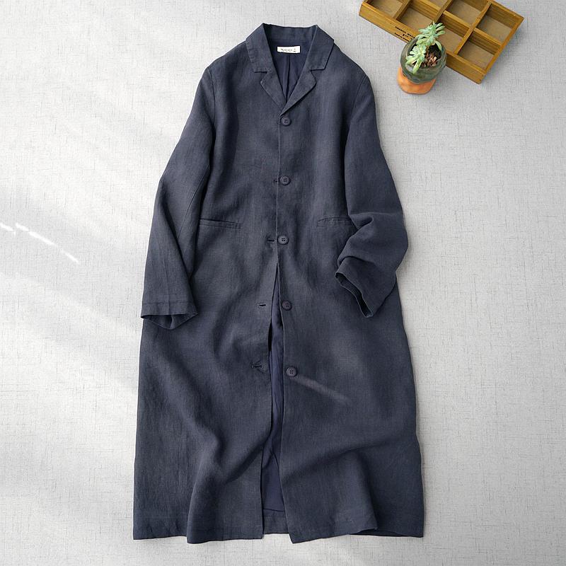 

Women's Trench Coats Spring Autumn Women All-match Casual Loose Plus Size Japanese Style Brief Comfortable Water Washed Linen Navy Blue Coat, Caramel