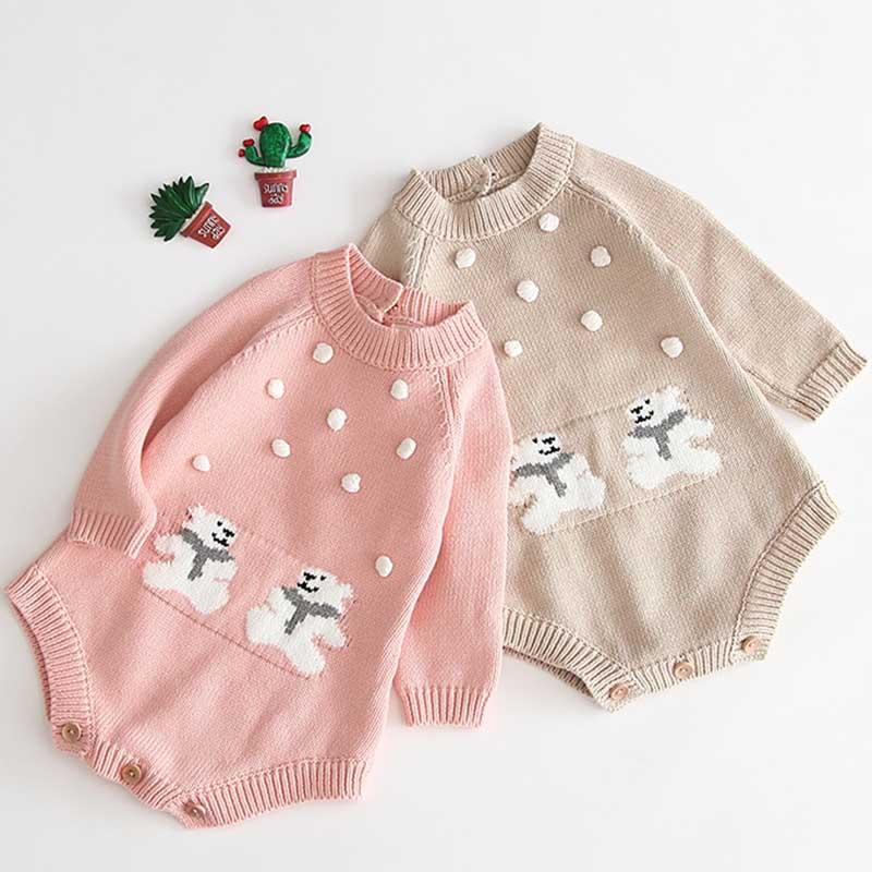 

Jumpsuits Cartoon Bear Knitted Born Rompers 2022 Autumn Girl Clothes Baby Girls Knitting Romper Boys Overalls SweaterJumpsuits, B91k03 white