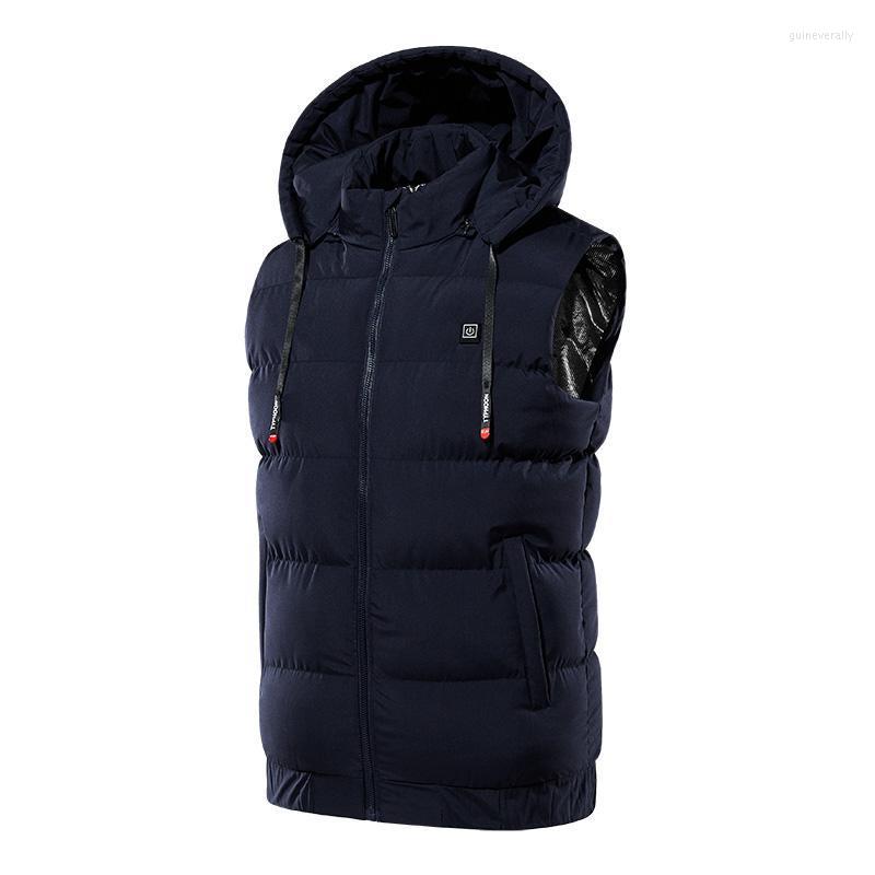 

Men's Vests Winter Nine-zone Electric USB Heating Vest With Detachable Hood Smart Three-speed Thermostat Outdoor Cycling Ski Warm Guin22, Black