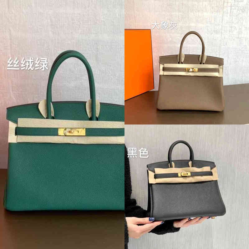 

Designer Bags Birkins High Quality Real Leather Bag with Litchi Pattern CZXT, Velvet green 30cm