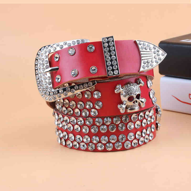 

Rt Wide Gp Women Vintage Strass Skull Belt Second Low Koe Top Quality Band Female For Jeans, Black