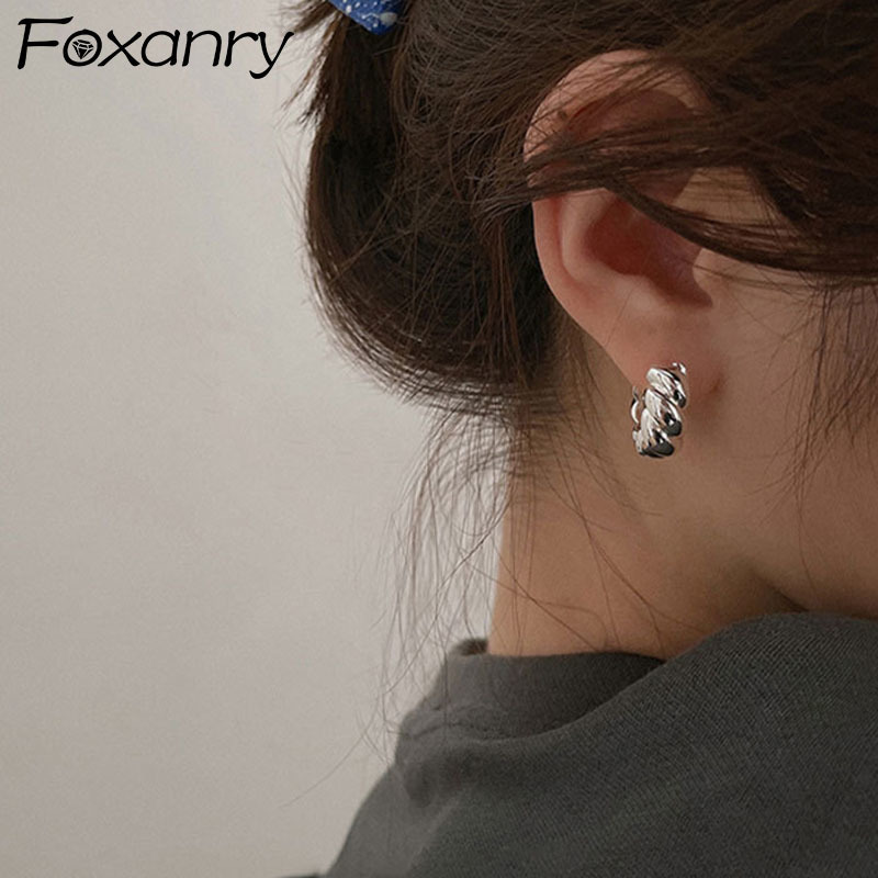 

ANRY Prevent Allergy 925 Stamp Hoop Earrings Trendy Elegant Vintage Simple Twist Geometric Party Jewelry Wholesale 220716