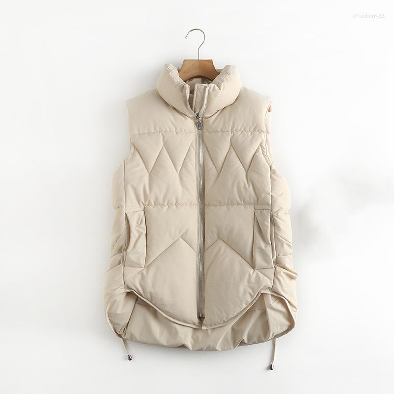 

Women' Vests Winter Zipper Sleeveless Jacket Women Vest Thicker Warm Waistcoat Korean Padded Coat Irregular Hem Stra22, Beige