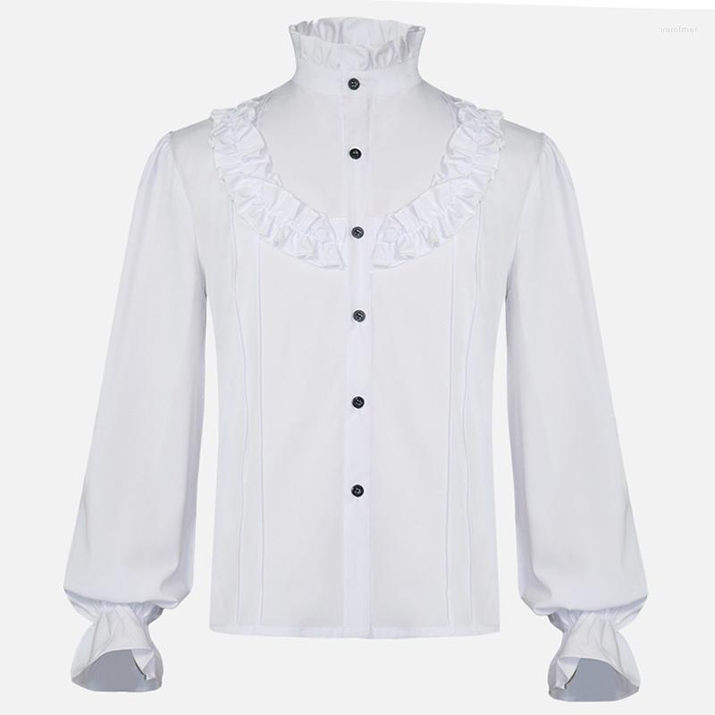 

Men' Dress Shirts White Ruffles Stand Collar Lantern Sleeve Victorian Style Medieval Shirt Gothic Clothes Men Vintage Top Banquet Party Dai, Black