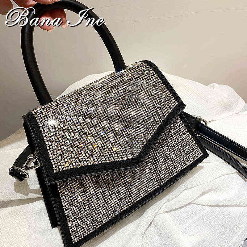 

Luxury Women Handbags For Women Diamond Bling Pu Leather Mini Tote Women Shoulder Bag High Quality Crossbody Bag Flap Design X220331, As like as image