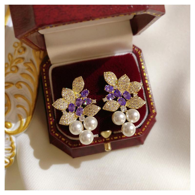 

Stud Earrings For Women S925 Needles Cubic Zirconia Elegant Vintage Purple Gems Bunch Of Grapes Ear Studs JewelryStud