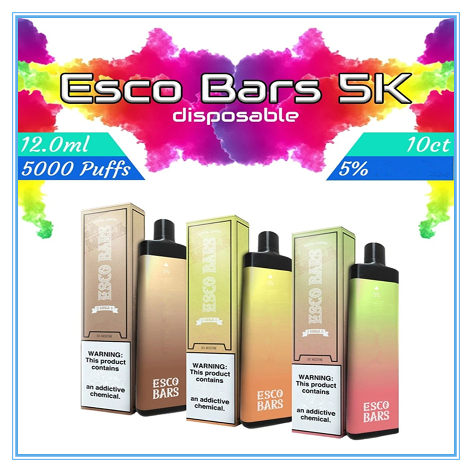 

Esco Bars Mega Disposable cigarettes 5000 Puffs Vape 600mAh Rechargeable Battery 14ml Pre-filled Vapor Mesh Coil Cartridge Device