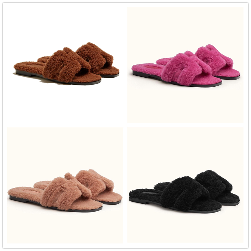 

2022 new Orlan sandals wool leather sandal lining insole wool slippers women's flat low heel mule Brown fluff comfortable slide fashion large slipper 35-42, #11