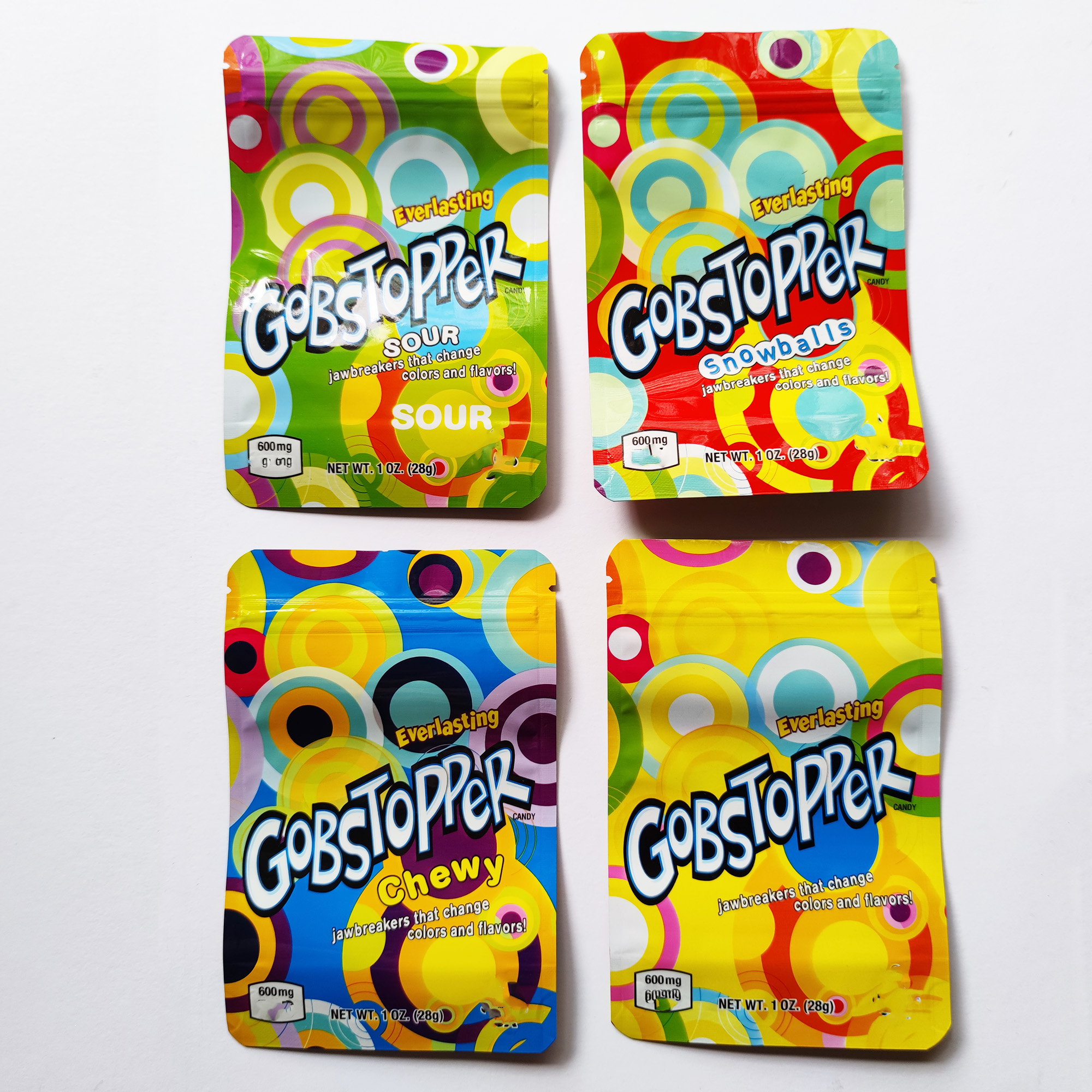 

New Edible packaging mylar bag 600mg Gobstopper everlasting chewy sour snowballs candy gummies plastic bags smell proof stand up pouch with zipper package