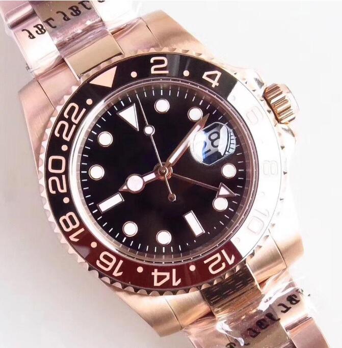 

ST9 40MM Automatic Black Dial High Grade Men Wristwatch Mens Watches With Rose Gold Two Tone Stainless Steel Bracelet Everose Gold Markers, Water proof 50m