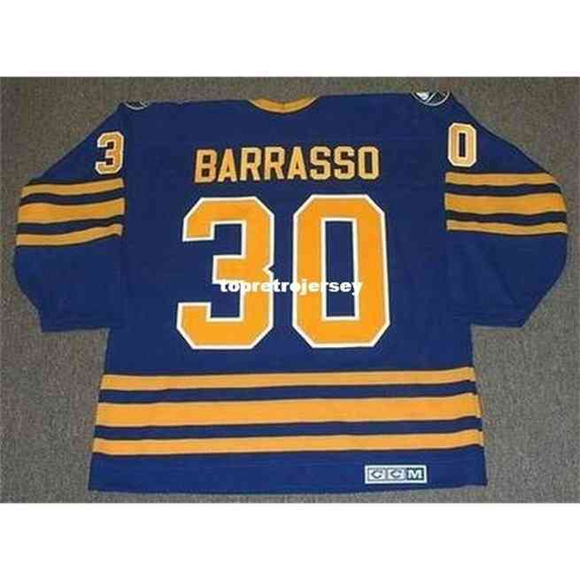 

Wholesale Mens Tom Barrasso 1985 Ccm Vintage Away Cheap Retro Hockey Jersey, Blue