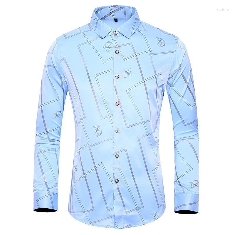 

Men's Dress Shirts Plus Size M-7XL Mens Print Shirt Casual Long Sleeve Regular-fit ShirtsMen's Vere22, White
