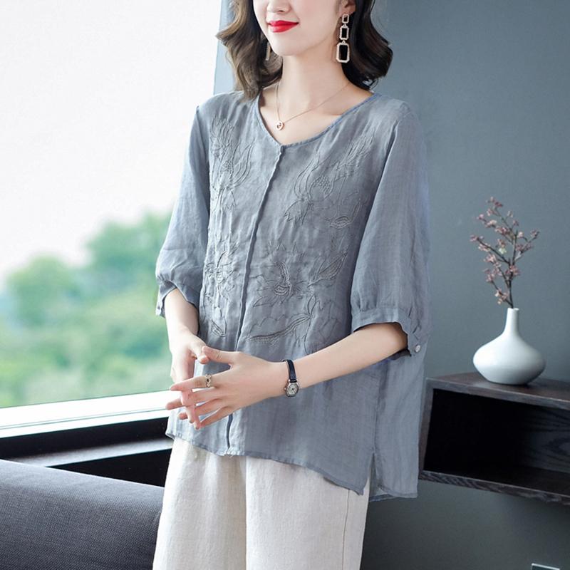 

Women's Blouses & Shirts Shirt Womens Tops Summer Vintage Print Loose V-Neck Women DropWomen's, Orange