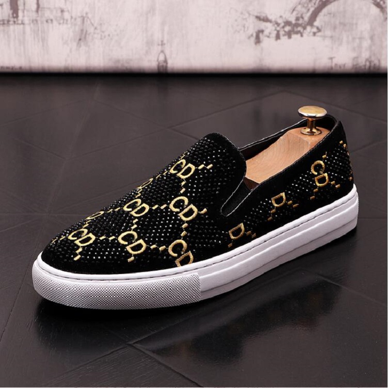 

Man Rhinestone Breathable Casual Flat Shoes Luxury Designer Skateboard Shoes High Quality Trainers Da55, Black